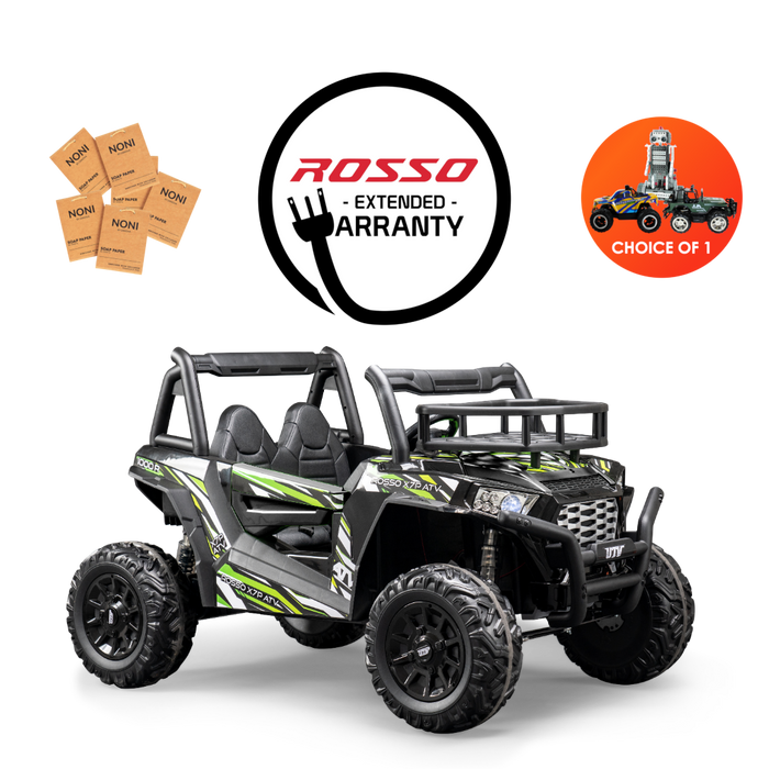 Rosso X7 Premium - Side by Side Electric Ride-On Bundle - w/ Green Decals Featured