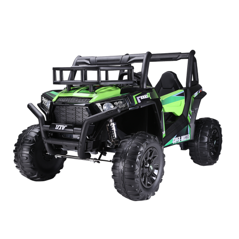 Rosso X7 Side by Side Electric Ride-On 4 Wheeler for 2 Kids - Black/Green - ASTM F963 Certified