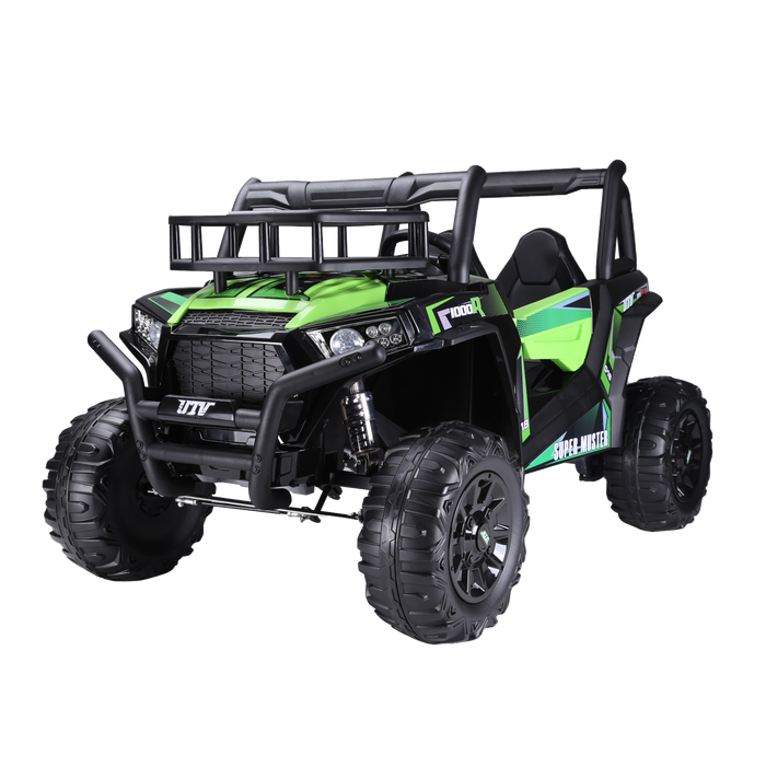 Rosso X7 Side by Side Electric Ride-On 4 Wheeler for 2 Kids - Black/Green - ASTM F963 Certified